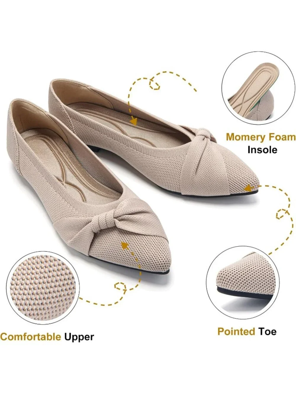 Women's Nude Mesh Comfortable Ballet Flats Pointed Toe Lightweight Casual Shoes